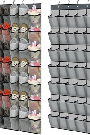 Windyun 2 Pcs 70 Large over The Door Shoe Organizer Hanging Shoe Rack for Closet Holder Gray Mesh Pockets Back to School Behind Door Hanger Storage Nonslip for Home Room School Dorm, Each 35 Pockets
