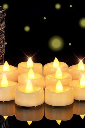 5plots Flameless Candles, 24Pcs Tea Lights Candles Battery Operated, Flameless Tealight Candles Flickering, Electric Tea Lights Votive Candles - Ivory - 1.5" x 1.25"
