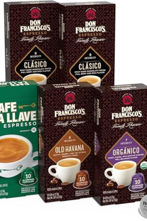 Don Francisco's and Cafe La Llave Espresso Capsule Variety Pack - 50 Recyclable Aluminum Pods Compatible with Nespresso Originalline - Premium Coffee with 4 Flavors and Intensities
