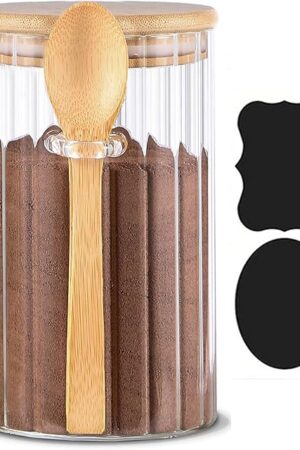 25 FL OZ Large Airtight Glass Jar with Bamboo Spoons Lids Overnight Oats Container Decorative Coffee Bar Food Storage Jar Cereal Nuts Salts Coffee Tea Flour Sugar Container Spice Jar
