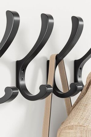 Coat Hooks for Hanging Heavy Duty - Extra Large (5.4 inch) Wall Mount Hooks for Backpacks, Purses, Clothes, Towels, Bags - Black Metal Screw-in Hooks for Mudroom, Closet, Door, Bathroom - 4 Pack