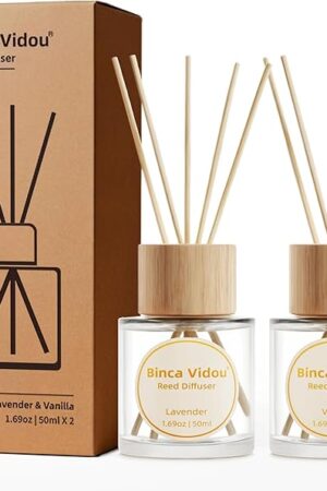 Binca Vidou Reed Diffuser Set Oil Diffusers for Home Office Bathroom 1.69oz x 2