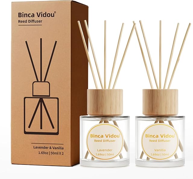 Binca Vidou Reed Diffuser Set Oil Diffusers for Home Office Bathroom 1.69oz x 2