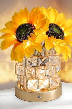 Birthday Gifts for Women,Sunflower Flower Touch Lamp,Rechargeable Cordless 3-Colour Dimming Small Night Light for Festival,Restaurant,Bedroom Housewarming Gifts for Mom