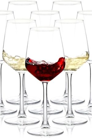 Wine Glasses Set of 8, 12oz Clear Red/White, Long Stem Wine Glasses for Party, Wedding and Home