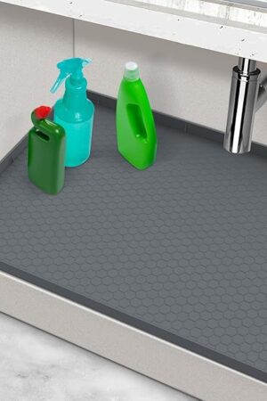 Waterproof Under Sink Mat, 28" x 19" Silicone Under Sink Mats for Kitchen, Under Kitchen Sink Mats and Protector Mat, Sink Cabinet Protector Mats for Bathroom, Gray