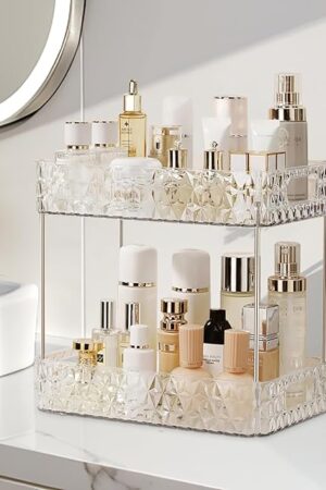 Clear 2 Tier Makeup Organizer Skincare Organizer Cosmetic Display Case for Vanity Bathroom Countertop