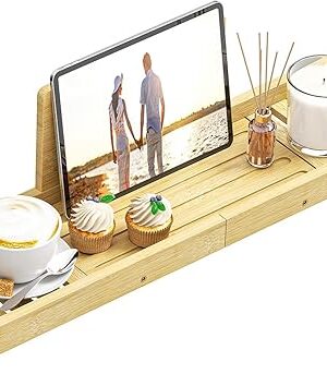 Bathtub Tray Caddy - Bath Tray - Bath Tub Table Tray Caddy - Bamboo Bath Tray for Tub