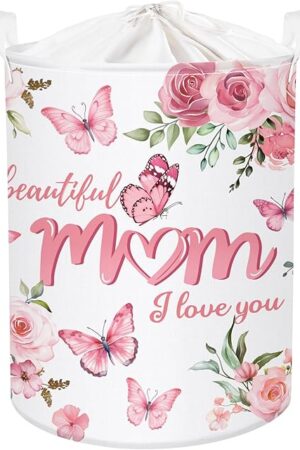 Clastyle Mother's Day Storage Basket Mom Gift Toy Box Ladies Laundry Hamper Flower Collapsible Clothes Organizer Nursery Bin for Bedroom, Butterfly, 36 * 45 cm