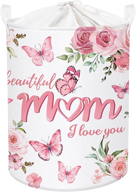 Clastyle Mother's Day Storage Basket Mom Gift Toy Box Ladies Laundry Hamper Flower Collapsible Clothes Organizer Nursery Bin for Bedroom, Butterfly, 36 * 45 cm