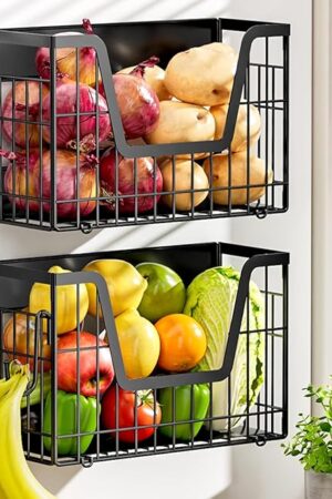 2 Set Magnetic Shelf for Fridge, Potato & Onion Storage Bins, Magnetic Fruit Basket for Refrigerator Pantry Kitchen Counter Laundry, Magnetic Fridge Organizer Spice Snacks Magnet Fridge Shelf