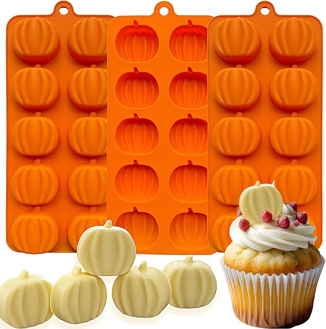 3Pack Pumpkin Chocolate Mold.Fall Silicone Candy Mold Pumpkin Ice Cube Molds Thanksging Baking Molds for Jello Soap Candle Cake Cupcake Decoraion