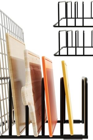 cookie sheet organizer for cabinet for Cutting Boards Baking Sheets, Cookie Pans, Cooling Small Racks Storage Stand and Bakeware,Kitchen Cabinet Countertop Organizer (Black - 2pack)