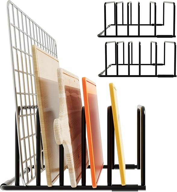cookie sheet organizer for cabinet for Cutting Boards Baking Sheets, Cookie Pans, Cooling Small Racks Storage Stand and Bakeware,Kitchen Cabinet Countertop Organizer (Black - 2pack)