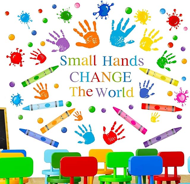 Colorful Inspirational Quotes Wall Decals Watercolor Paint Splatter Wall Decals Motivational Saying Wall Stickers Handprint Crayon Wall Stickers for Kids Classroom Nursery Playroom Daycare Decor