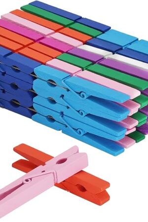 Colored Wooden Clothes Pins, Rainbow Colors 50 Pack, 2.9 Inch, 5 PCS Per Color, Large Natural Birchwood Rust, Moisture Resistant Clothes Pegs, Colorful Heavy Duty Wooden Clothespins,Clothes Pin
