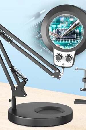 12X Magnifying Glass with Light Hands Free, 2025 New Upgrade Infinite Color and Brightness Magnifying Desk Lamp & Clamp, 2-in-1 LED Lighted Magnifier Stand for Craft Reading Hobby Close Work