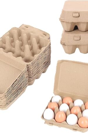 25 Pack Egg Cartons Bulk, 3x4 Style Reusable Empty Natural Paper Pulp Egg Cartons, Sturdy Design Egg Holder Containers for Fresh Chicken Eggs