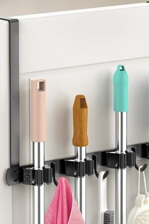 Wall Mounted Broom Holder 304 Stainless Steel Hanging Over The Door