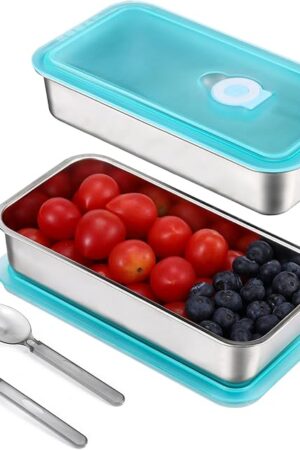 304 Stainless Steel Bento Boxes with Lids, 2pcs Leakproof Snack Containers, Reusable Food Storage Containers for Lunch, Travel & Camping