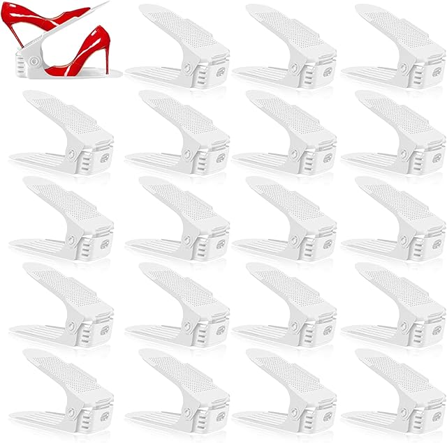 Shoe Slots Organizer - 20 Pack Shoe Stackers, 50% Space Savers, 4 Levels Adjustable Rack, White