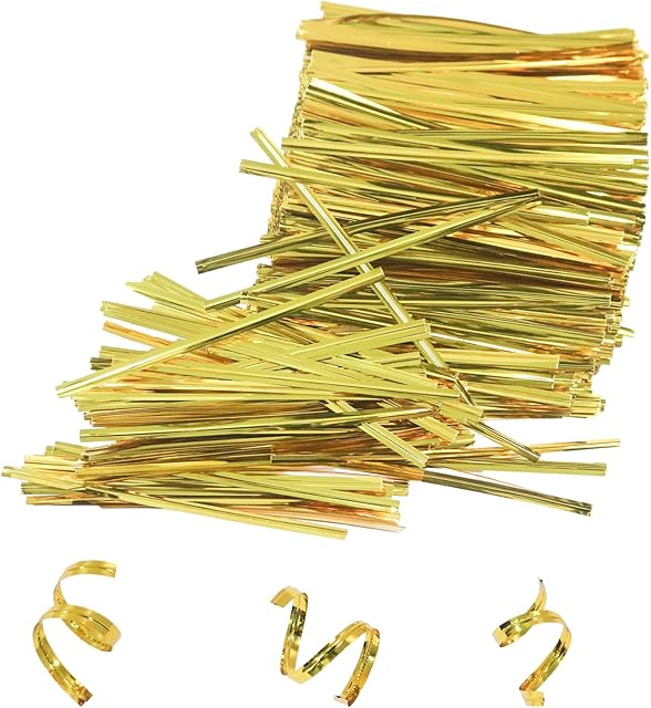 4 Inches Twist Ties for Bags,800pcs Twist Ties for Plastic Bags,Reusable Bread ties,Gold Twist Ties,Twisty Ties for Candy Bags, Coffee Bags, Snacks, Cake Pops, Party Supplies (A-golden)