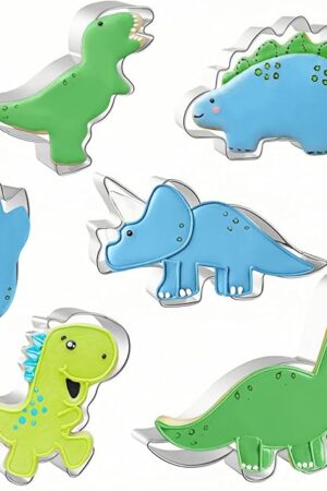 Dinosaur Cookie Cutters 6 PCS, 3.5'', 4'', 4.25'', 4.75'', T-Rex, Brontosaurus, Dino Footprint, for Kids Birthday Party