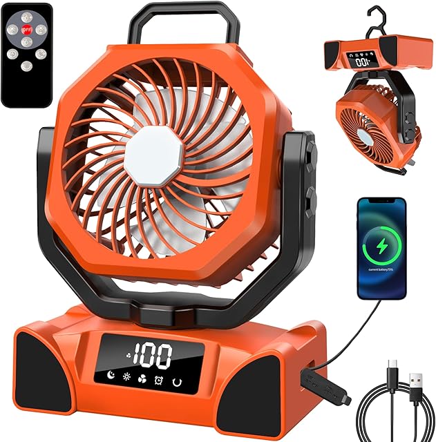 Camping Fan Portable Battery Operated Powered Fan with Hanging Hook