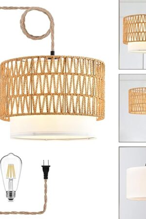 Boho Pendant Light Rattan Hanging Lights Wicker Bamboo Woven