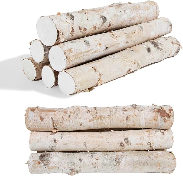 6 Pack Birch Logs Decorative Natural Birch Log for Decoration,Crafts,DIY,White Birch Logs for Fireplace Decor Firewood(Logs:1.4"-2.6" Dia. x 16.5" Length)