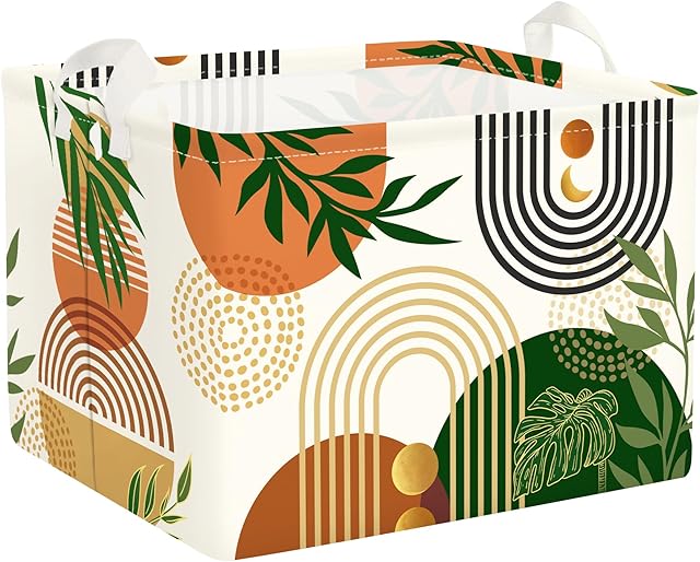 Clastyle Boho Geometric Storage Basket Baby Laundry Hamper Leaf Kid Gift Toy Box Collapsible Clothes Organizer Nursery Bin for Bedroom, Arched Door, 40*30*30 cm
