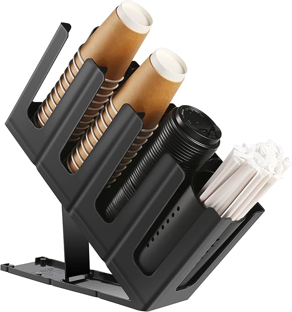 Paper Cup and Lid Holder Disposable Coffee Cup Dispenser for Countertop Black