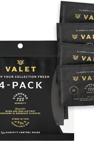 Valet 72% Two-Way Humidity Packs for Wood Container, 4-Pack, 60g Each, Prevents Leaks and Controls Moisture with Natural Craft Paper Design, Resealable Bag