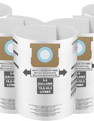 5 Pack Replacement Filter Bags 5-8 Gallon for Shop Vac Vacuum Type E - 9066100 90661 906-61,Type H 90671 9067100 9067133; VF2004, VHBS VDBS HEPA Vacuum Cleaner, White