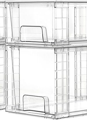 Vtopmart 4 Pack Clear Stackable Storage Drawers,Easy to Assemble Bathroom Organizers and Storage with handles,Plastic Drawers for Kitchen Pantry,Cabinet,Under Sink Organization