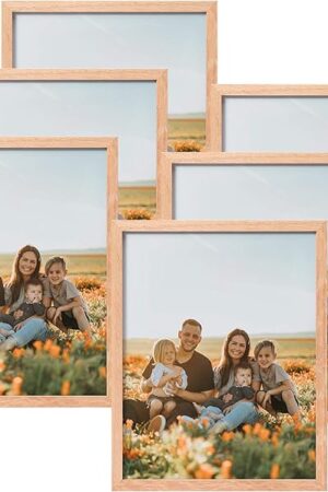 ATOBART 8x10 Set of 6 Oak Wood Picture Frame Solid Wooden Photo Frame Natural Wood Color Frames with Real Glass for Wall Mounting or Tabletop Living Room Bedroom Home Decor