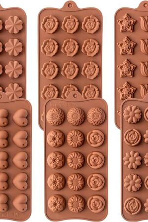 6 Pack Flower Shape Chocolate Candy Molds Silicone, Food-Grade Non-Stick Jello Mold, Crayon Mold, Silicone Baking Mold, BPA Free, including Flower, Heart, Tulip, Rose