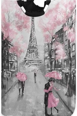 ALAZA Large Laundry Hamper Basket Art Paris Eiffel Tower Laundry Bag Stylish Collapsible Oxford Cloth Home Storage Bin with Handles, 22.7 Inch