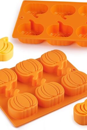 2 Pack Pumpkin Cake Molds, 6 Cavity Silicone Cupcake Pans Halloween Thanksgiving Fall 3D Pumpkin Baking Moulds for Chocolate, Hot Chocolate Bomb, Muffin, Soap Making