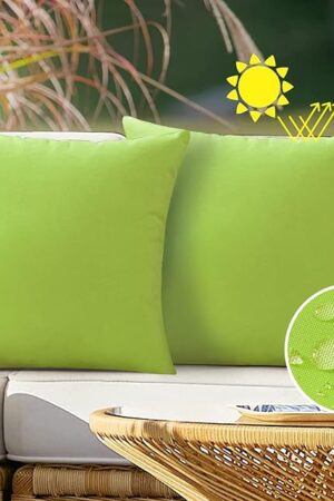 VAKADO Outdoor Waterproof Throw Pillow Covers 18X18 Set of 2 Decorative Green Patio Furniture Summer Cushion Cases Outside Decor for Couch Garden Bench Porch