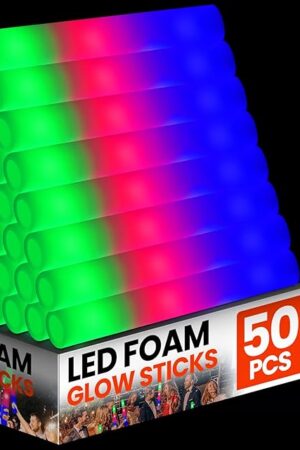 YixangDD 50 PCS LED Foam Glow Sticks, Foam Light up Sticks Bulk with 3 Modes Colorful Flashing, Glow in the Dark Party Supplies for Parties, Wedding, Birthday, Concert, Festivals, Raves