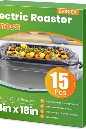 CAREGY Electric Roaster Liners 34 x 18 Inch 15 Counts Disposable Roaster Liners Fits 16, 18, 22 Quarts Roasters, Roasting Oven Liners Cooking Bags for Immediate Cleanup