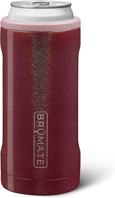 BrüMate Hopsulator Slim Can Cooler Insulated for 12oz Slim Cans | Skinny Can Insulated Stainless Steel Drink Holder for Hard Seltzer, Beer, Soda, and Energy Drinks (Glitter Merlot)