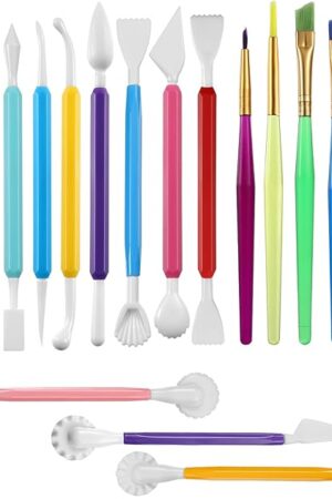 19 Pieces Cake Decorating Tools,Cookie Fondant Modeling Set,Marshmallow Sculpting Brush and Fondant Modeling Tools for DIY Cake Sugar Gum Paste Decorating Supplies