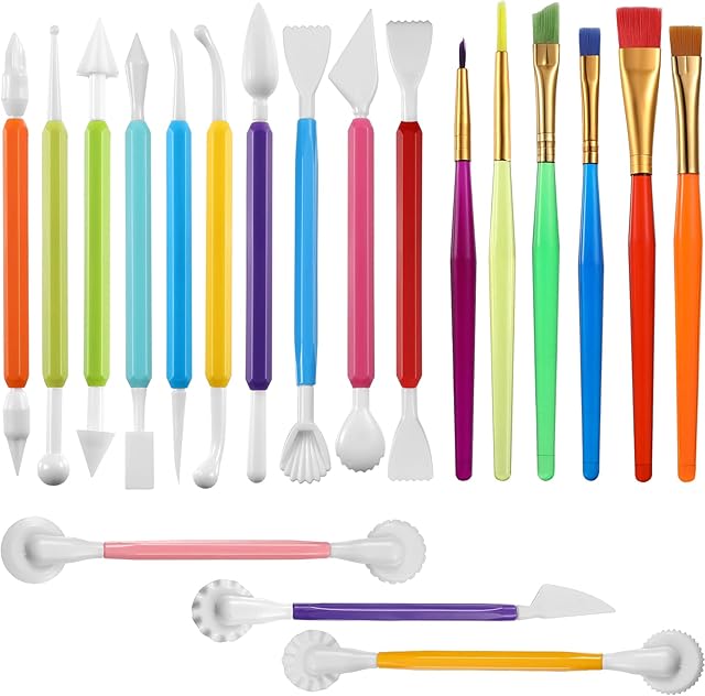 19 Pieces Cake Decorating Tools,Cookie Fondant Modeling Set,Marshmallow Sculpting Brush and Fondant Modeling Tools for DIY Cake Sugar Gum Paste Decorating Supplies