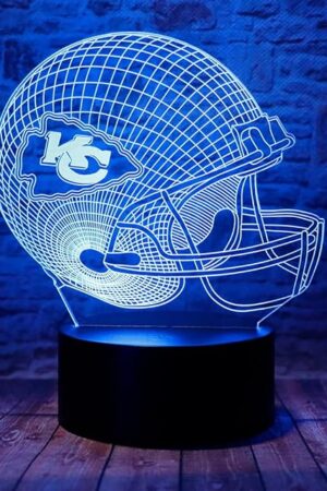 Cute Chiefs Football Helmet 3D Optical Illusion LED Bedroom Decor Sleep Table Lamp with Remote 7 Colors Acrylic Visual Night Light Birthday Christmas Gifts for Kids KC Men Women