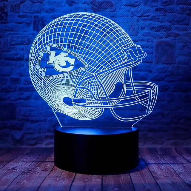 Cute Chiefs Football Helmet 3D Optical Illusion LED Bedroom Decor Sleep Table Lamp with Remote 7 Colors Acrylic Visual Night Light Birthday Christmas Gifts for Kids KC Men Women