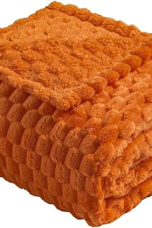 Vessia Flannel Fleece Throw Blanket 50x70 inch 3D Jacquard Burnt Orange