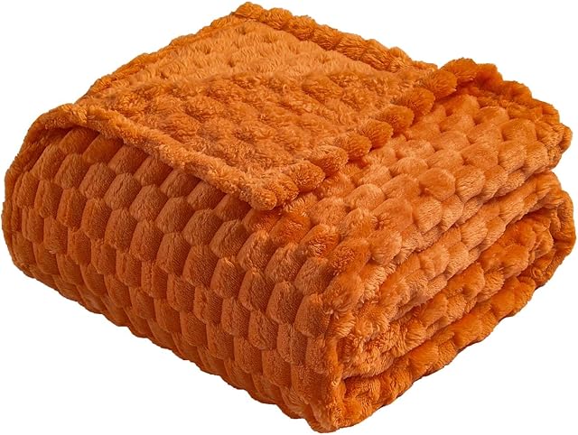 Vessia Flannel Fleece Throw Blanket 50x70 inch 3D Jacquard Burnt Orange