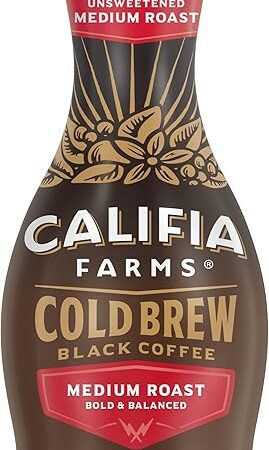 Califia Farms - Pure Black Medium Roast Cold Brew Coffee, 48 Oz, 100% Arabica, Plant Based, Vegan, Gluten Free, Non GMO, Sugar Free, Iced Coffee